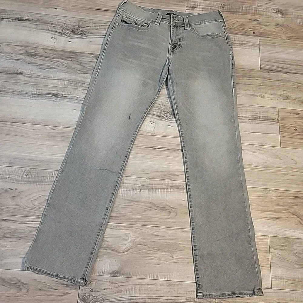 True Religion‎ Ricky Jeans Mens 32x33 Gray Relaxed Straight Denim Flap Pockets